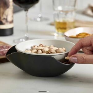 NEW Joseph Joseph Double Dish Serving Snack bowl Elegant Dark Gray and White